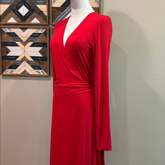 Ralph Lauren Red Long Sleeve Maxi Jersey Wrap Tie Dress size Medium - Picture 4 of 10